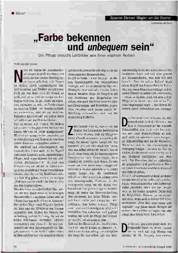Vorschauseite 1: Farbe bekennen und unbequem sein Die Pflege braucht Leitbilder aus ihren eigenen Reihen