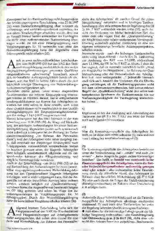 Vorschauseite 4: Fortund Weiterbildung der Pflegekräfte - Kostentragung und Rückzahlung Rechtsprechung