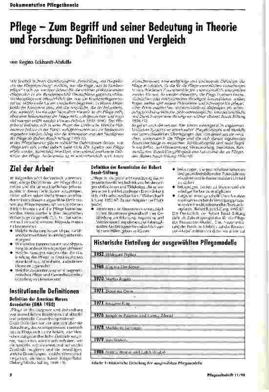 Vorschauseite 1: Pflege - Zum Begriff und seiner Bedeutung in Theorie und Forschung: Definition und Vergleich