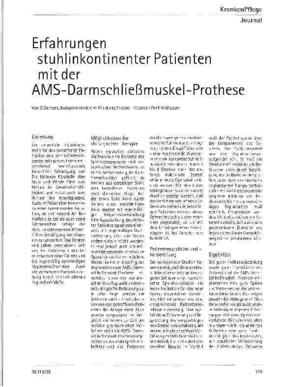 Vorschauseite 1: Erfahrungen stuhlinkontinenter Patienten mit der AMS-Darmschließmuskel- Prothese