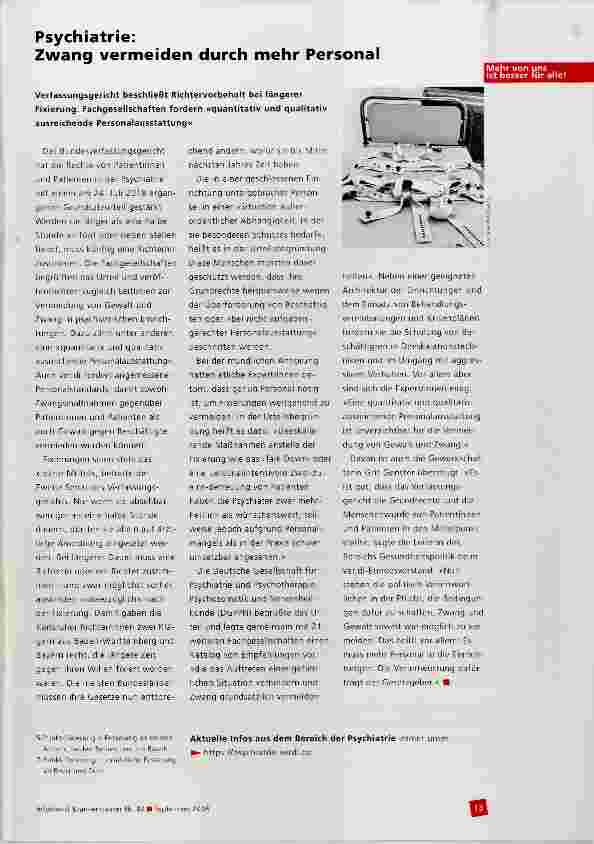 Vorschauseite 1: Psychiatrie: Zwang vermeiden durch mehr Personal