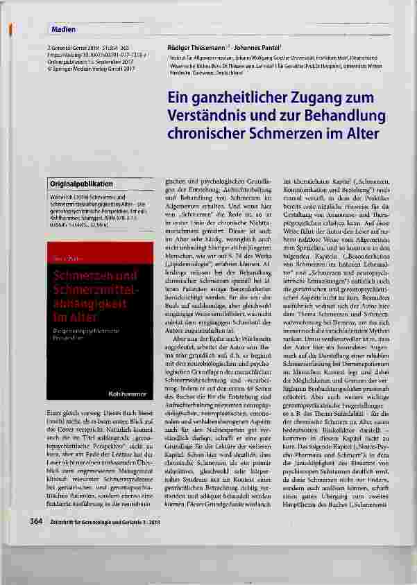 Vorschauseite 1: Ein ganzheitlicher Zugang zum Verständnis und zur Behandlung chronischer Schmerzen im Alter