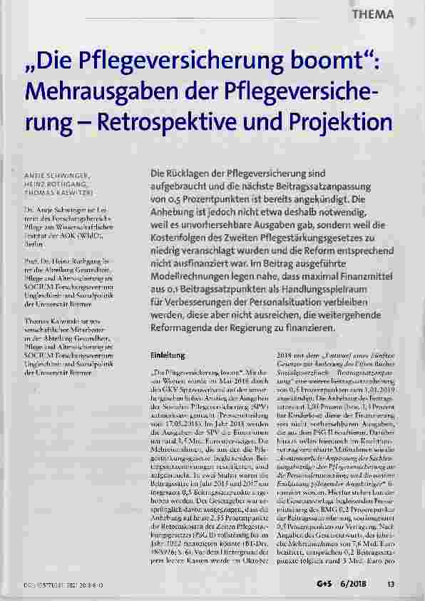 Vorschauseite 1: „Die Pflegeversicherung boomt“: Mehrausgaben der Pflegeversicherung-Retrospektive und Projektion