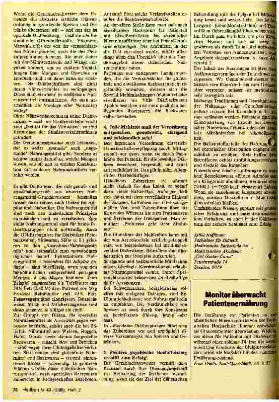 Vorschauseite 2: Hinweise zur Diätberatung durch die Gemeindeschwester