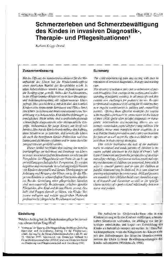 Vorschauseite 1: Schmerzerleben und Schmerzbewälltigung des Kindes in invasiven Diagnostik-, Therapieund Pflegeesituationen