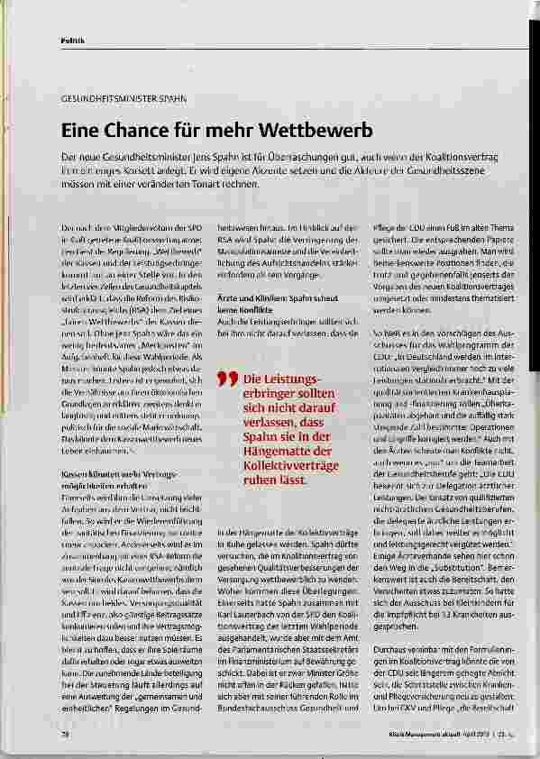 Vorschauseite 1: Eine Chance für mehr Wettbewerb