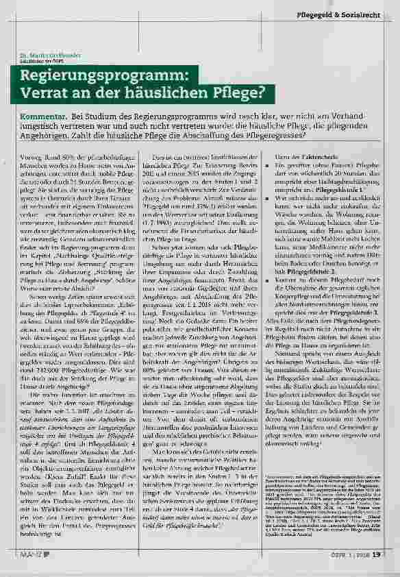 Vorschauseite 1: Regierungsprogramm: Verrat an der häuslichen Pflege?