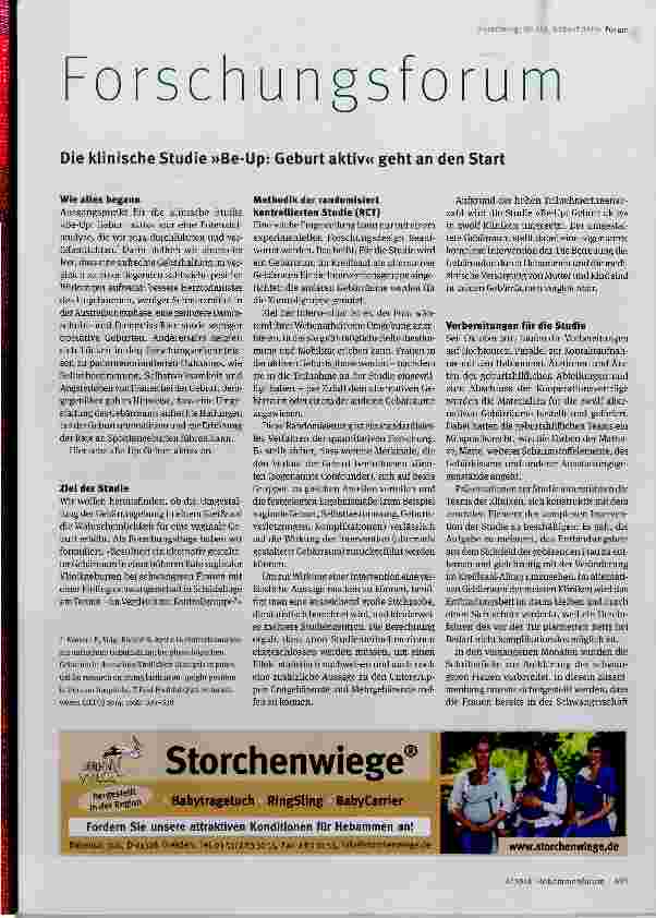 Vorschauseite 1: Forschungsforum Die klinische Studie »Be-Up: Geburt aktiv« geht an den Start