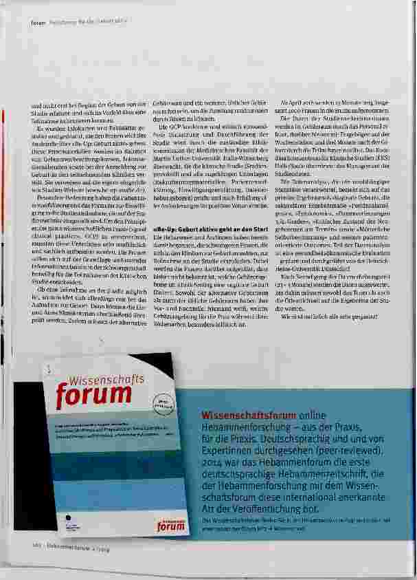 Vorschauseite 2: Forschungsforum Die klinische Studie »Be-Up: Geburt aktiv« geht an den Start