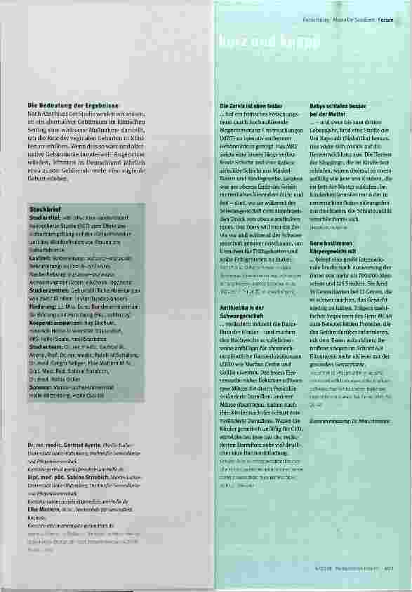 Vorschauseite 3: Forschungsforum Die klinische Studie »Be-Up: Geburt aktiv« geht an den Start