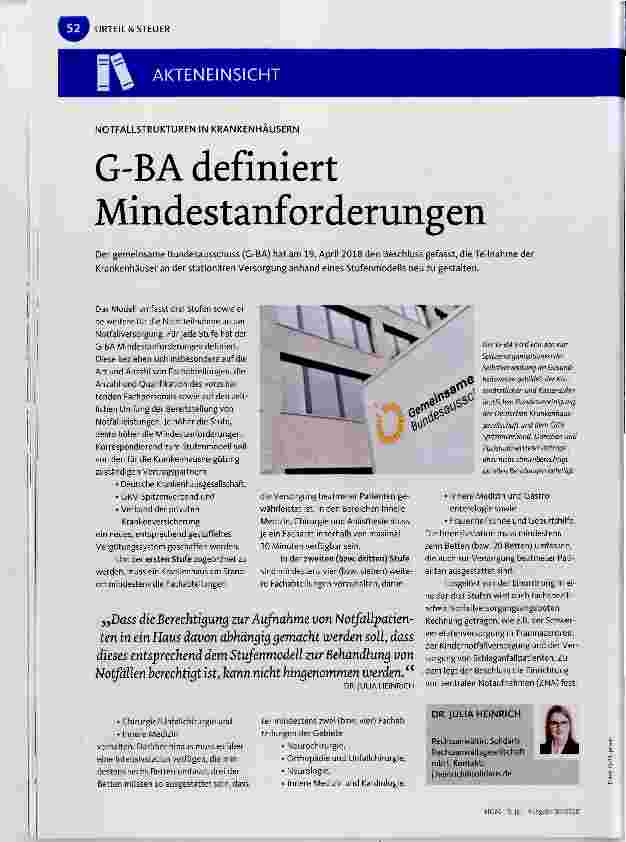 Vorschauseite 1: G-BA definiert Mindestanforderungen