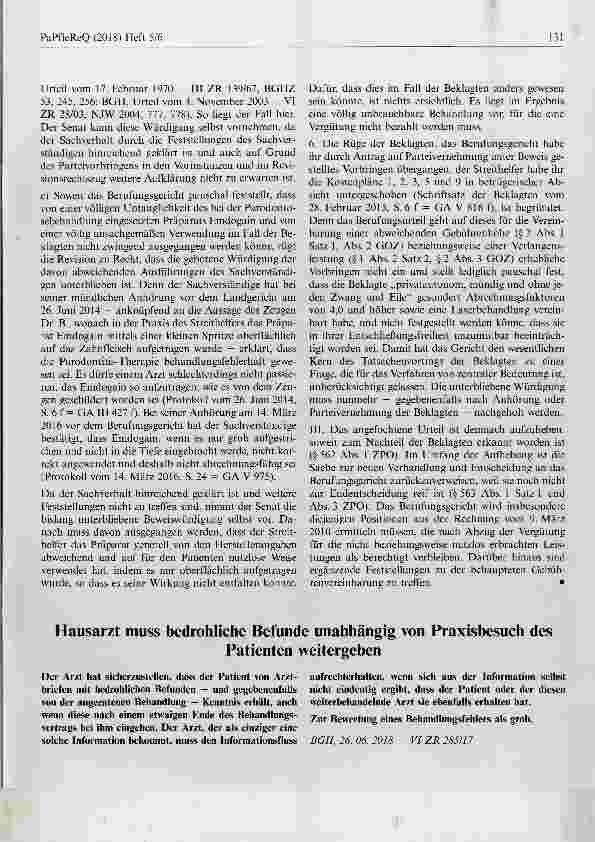 Vorschauseite 1: Hausarzt muss bedrohliche Befunde unabhängig von Praxisbesuch desPatienten weitergeben