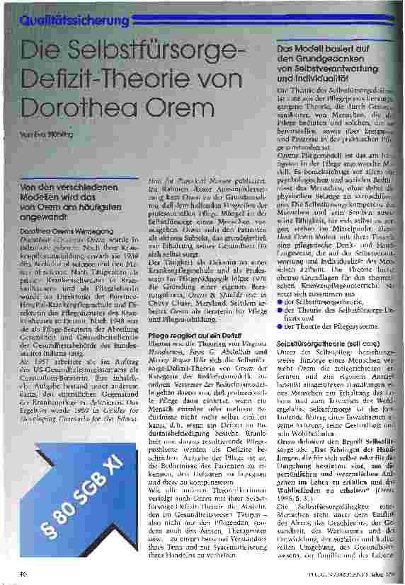 Vorschauseite 1: Die Selbstfürsorge-Defizit-Theorie von Dorothea Orem