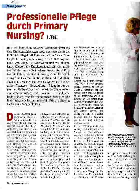 Vorschauseite 1: Professionelle Pflege durch Primary Nursing? 1. Teil