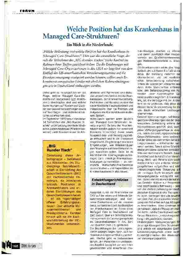 Vorschauseite 1: Welche Position hat das Krankenhaus in Managed Care-Strukturen? Ein Blick in die Niederlande