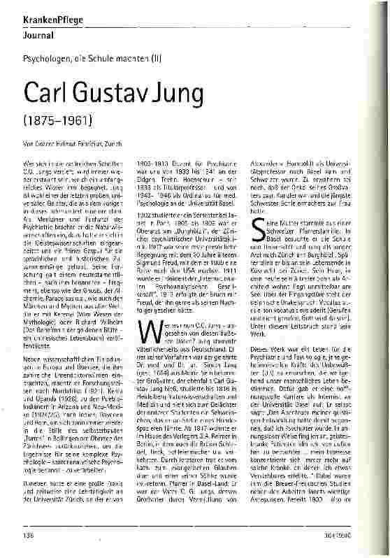 Vorschauseite 1: Carl Gustav Jung (1875-1961) Psychologen, die Schule machten (II)