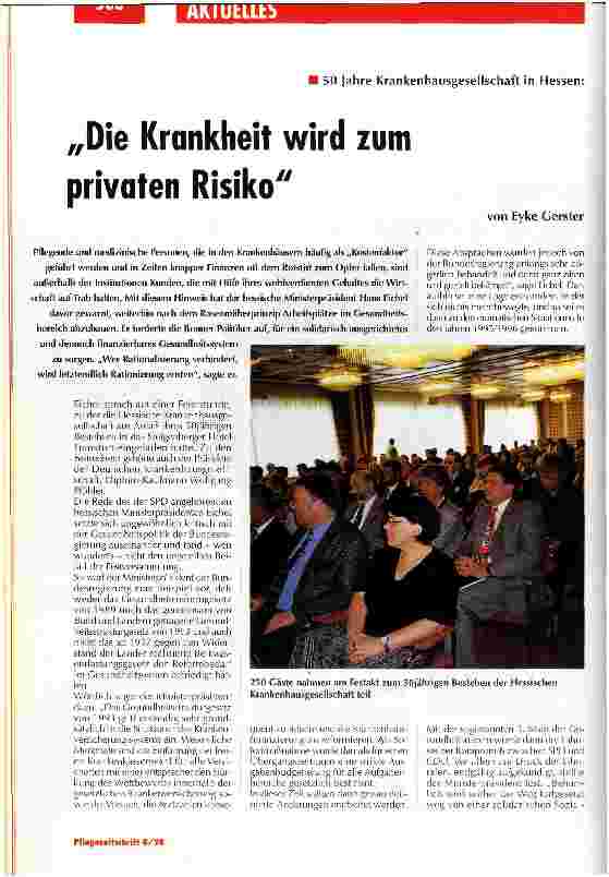Vorschauseite 1: Die Krankheit wird zum privaten Risiko 50 Jahre Krankenhausgesellschaft in Hessen