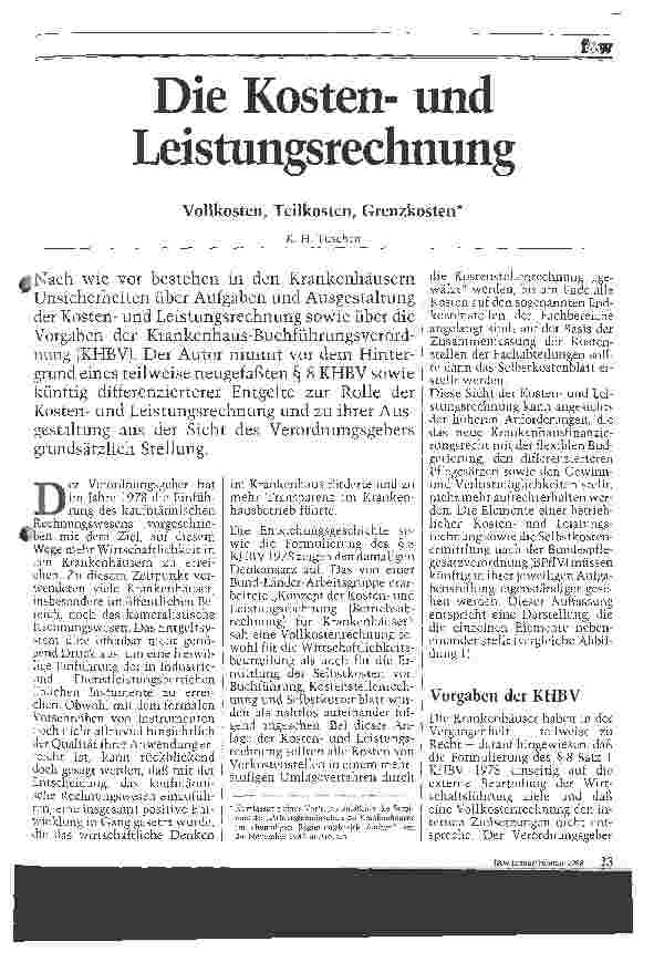 Vorschauseite 1: Die Kosten und Leistungsrechnung Vollkosten, Teilkosten, Grenzkosten