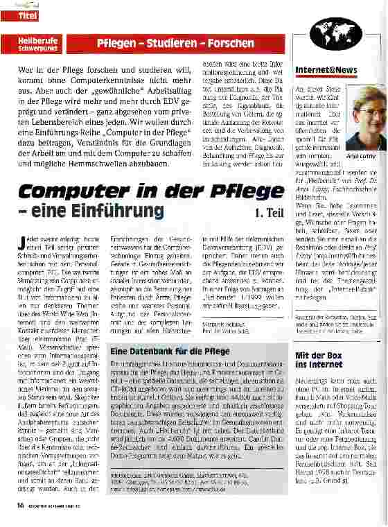 Vorschauseite 1: Computer in der Pflege - eine Einführung 1. Teil