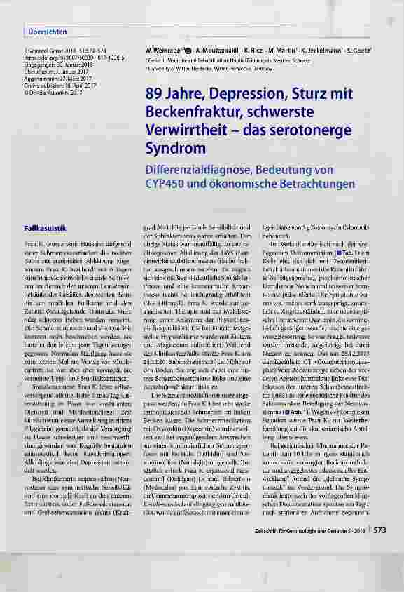 Vorschauseite 1: 89 Jahre, Depression, Sturz mit Beckenfraktur, schwerste Verwirrtheit das serotonerge Syndrom