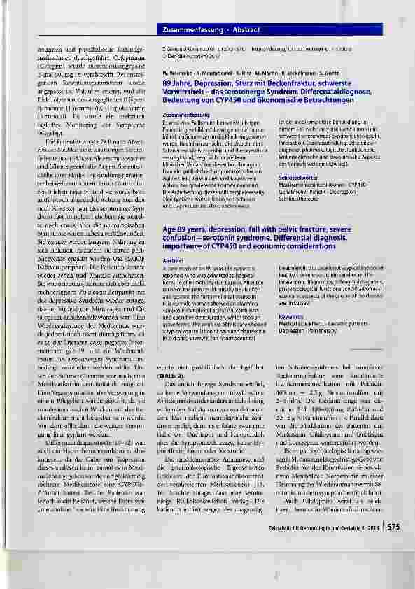 Vorschauseite 3: 89 Jahre, Depression, Sturz mit Beckenfraktur, schwerste Verwirrtheit das serotonerge Syndrom