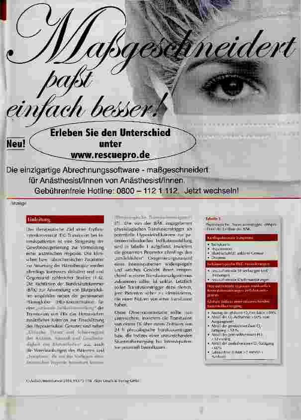 Vorschauseite 2: Wirkung von Erythrozytenkonzentrat-Transfusionen auf physiologische Transfusionstrigger bei Intensivpatienten
