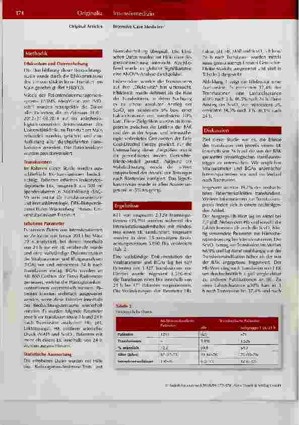 Vorschauseite 3: Wirkung von Erythrozytenkonzentrat-Transfusionen auf physiologische Transfusionstrigger bei Intensivpatienten