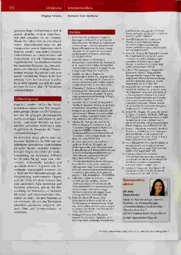 Vorschauseite 5: Wirkung von Erythrozytenkonzentrat-Transfusionen auf physiologische Transfusionstrigger bei Intensivpatienten