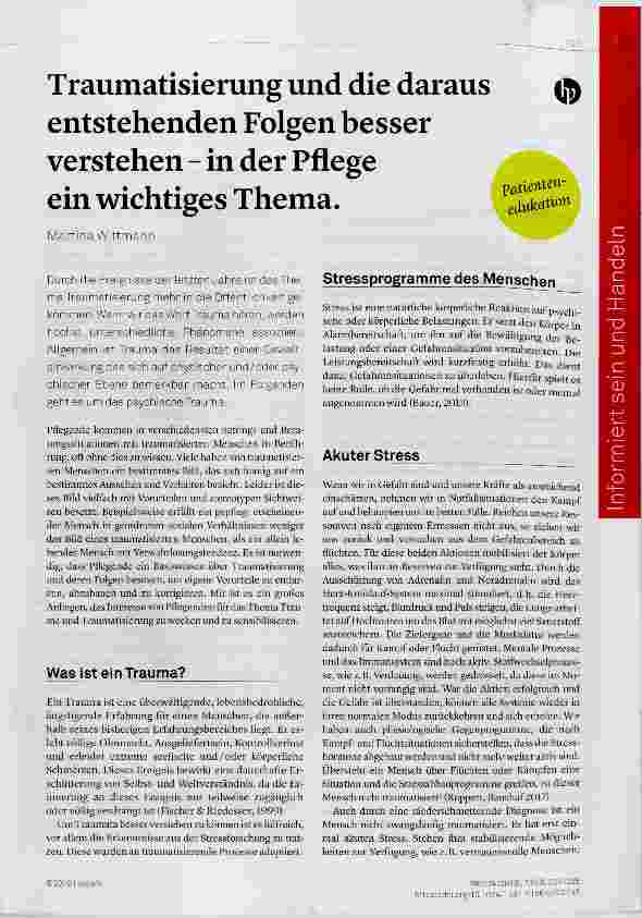 Vorschauseite 1: Traumatisierung und die daraus entstehenden Folgen besser verstehen in der Pflege ein wichtiges Thema.