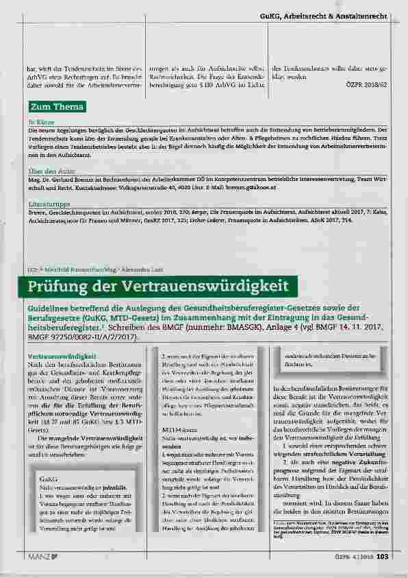 Vorschauseite 4: Die Entsendung von Arbeitnehmervertreterinnen in den Aufsichtsrat von Krankenanstalten und Altenund Pflegeheimen