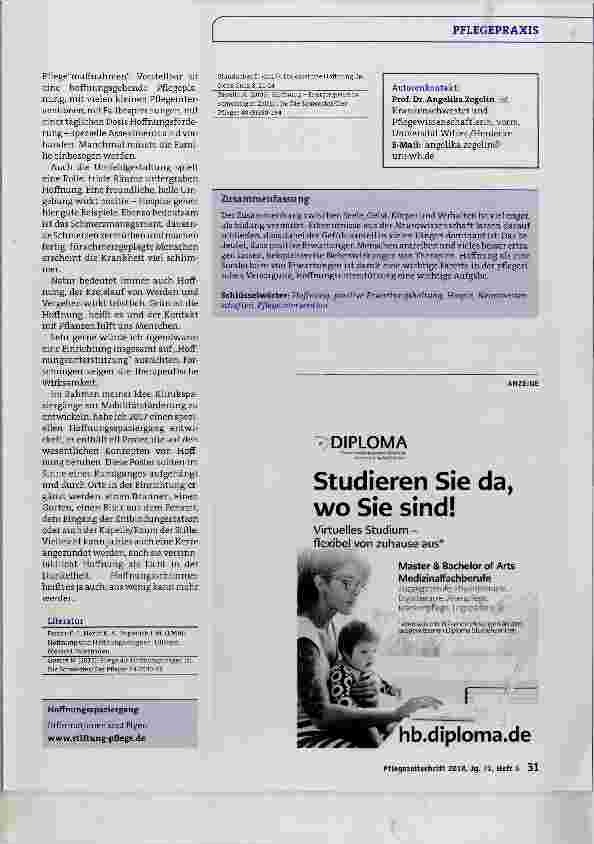 Vorschauseite 3: Hoffnungsunterstützung - eine Pflegeaufgabe