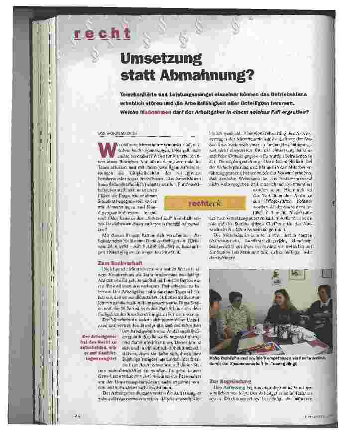 Vorschauseite 1: Umsetzung statt Abmahnung?