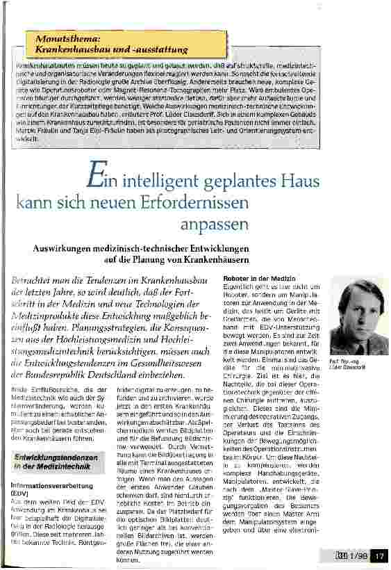 Vorschauseite 1: Ein intelligent geplantes Haus kann sich neuen Erfordernissen anpassen Auswirkungen medizinisch-technischer Entwicklungen auf die KH-Planung