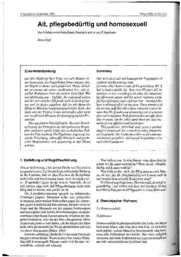 Vorschauseite 1: Alt, pflegebedürftig und homosexuell Das Erleben eines betroffenen Patienten und seines Pflegeteams