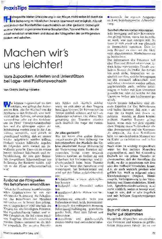 Vorschauseite 1: Machen wirs uns leichter! Vom Zupacken, Anleiten und Unterstützen bei Lageund Positionswechseln