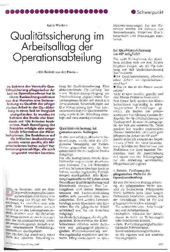 Vorschauseite 1: Qualitätssicherung im Arbeitsalltag der Operationsabteilung