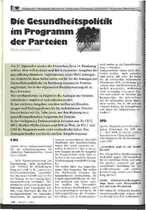 Vorschauseite 1: Die Gesundheitspolitik im Programm der Parteien Dokumentation