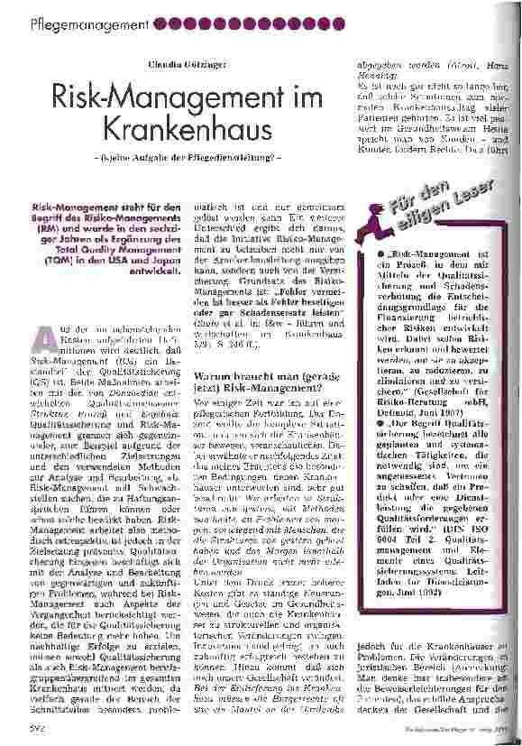 Vorschauseite 1: Risk-Management im Krankenhaus (k)eine Aufgabe der Pflegedienstleitung?