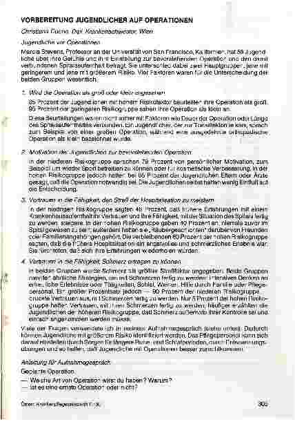 Vorschauseite 1: Vorbereitung Jugendlicher auf Operationen