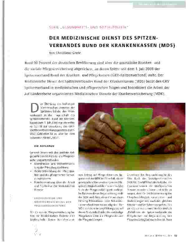 Vorschauseite 1: DER MEDIZINISCHE DIENST DES SPITZENVERBANDES BUND DER KRANKENKASSEN (MDS)