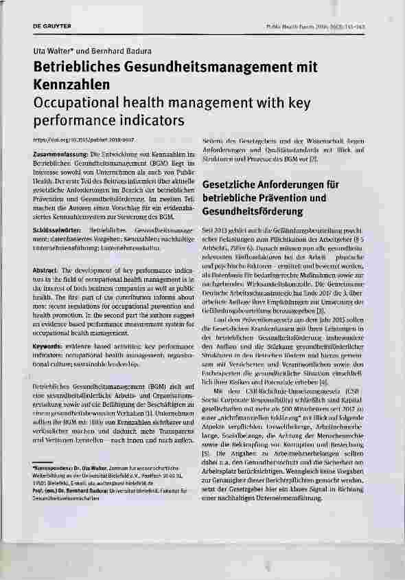 Vorschauseite 1: Betriebliches Gesundheitsmanagement mit Kennzahlen