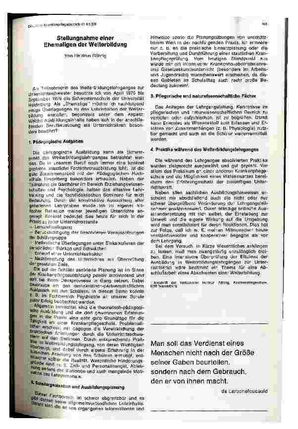 Vorschauseite 1: Stellungnahme einer Ehemaligen der Weiterbildung