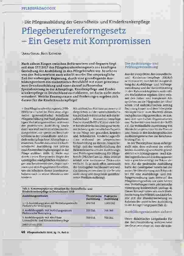 Vorschauseite 1: Pflegeberufsreformgesetz Ein Gesetz mit Kompromissen