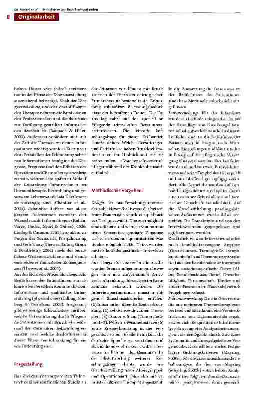 Vorschauseite 2: Bedürfnisse von Brustkrebspatientinnen nach pflegerischer Unterstützung während der stationären Erstbehandlung
