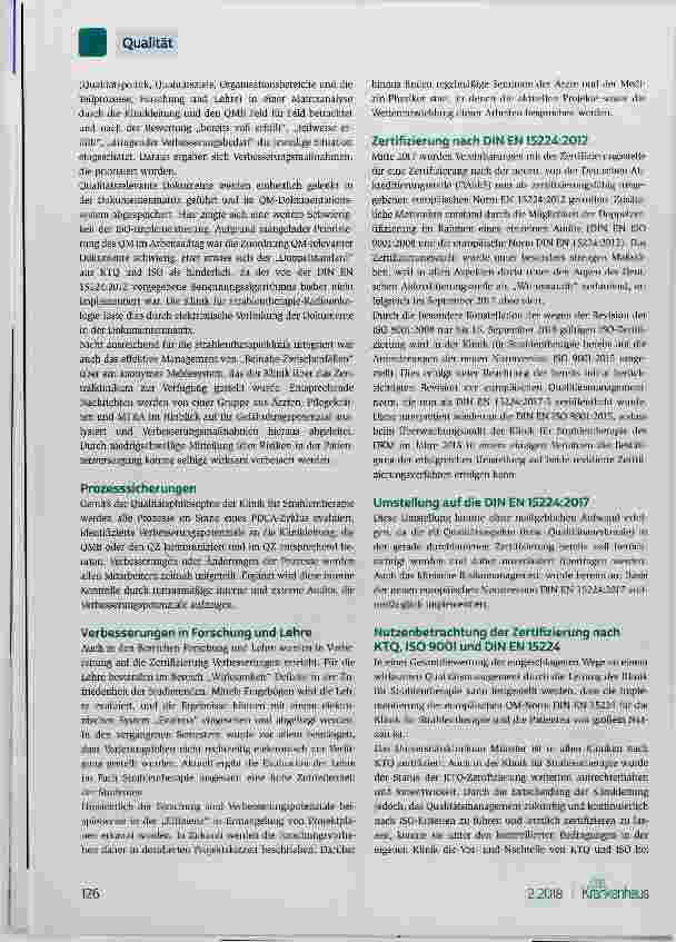 Vorschauseite 3: Zertifizierung einer universitären Strahlentherapie und ihr Nutzen