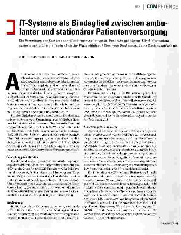 Vorschauseite 1: IT-Systeme als Bindeglied zwischen ambulanter und stationärer Patientenversorgung