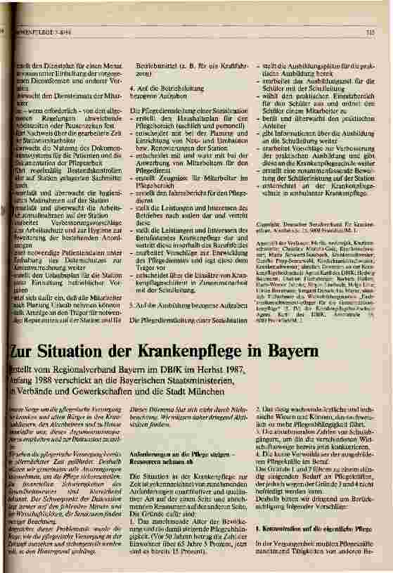 Vorschauseite 1: Zur Situation der Krankenpflege in Bayern