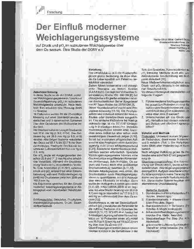 Vorschauseite 1: Der Einfluß moderner Weichlagerungssysteme auf Druck und pO2 im subkutanen Weichteilgewebe über dem Os sacrum
