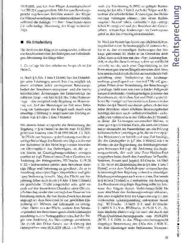 Vorschauseite 2: Keine Anwendung des § 7 Abs. 3 HeimG bei der Anpassung des Betreuungsbedarfs eines Bewohners