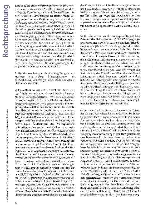 Vorschauseite 3: Keine Anwendung des § 7 Abs. 3 HeimG bei der Anpassung des Betreuungsbedarfs eines Bewohners